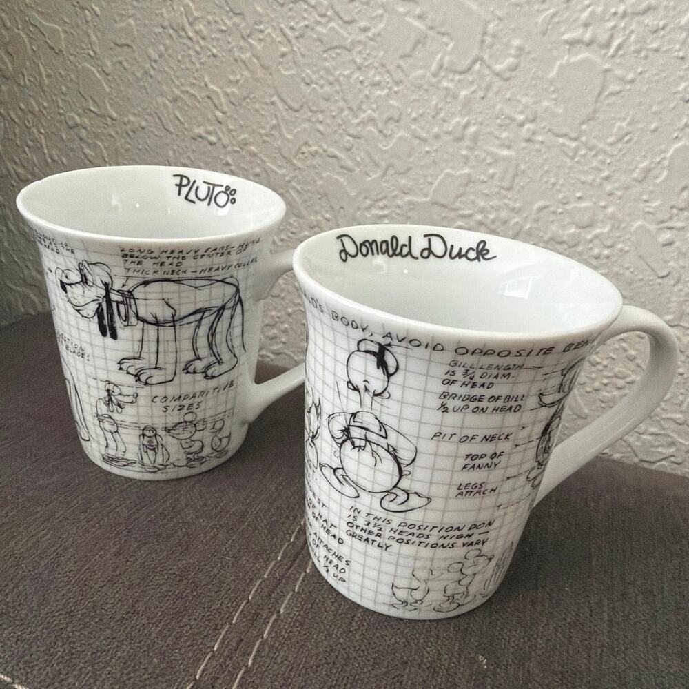 Collectible Disney Sketchbook Coffee Mugs Pluto and Donald Duck